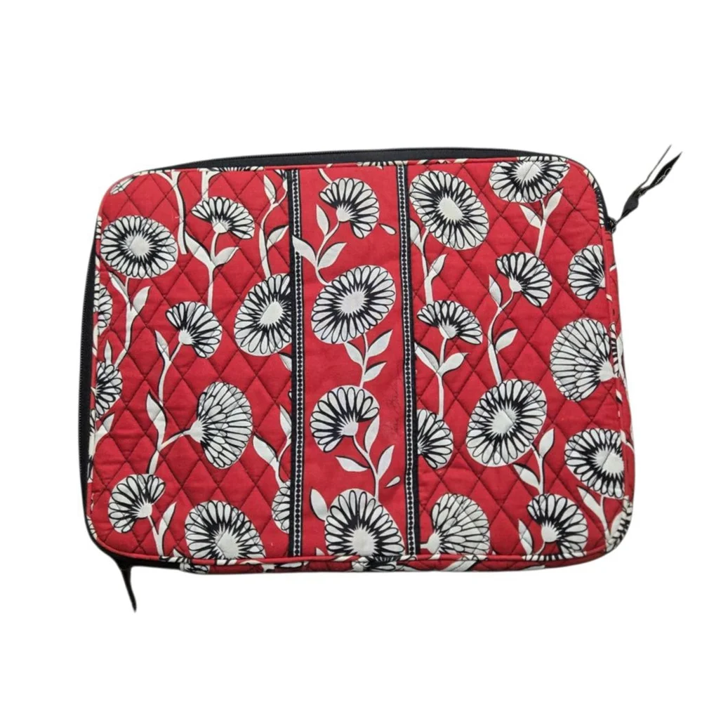 Vera Bradley Laptop Case Deco Daisy Padded Zipper Pocket Red Floral Quilted EUC